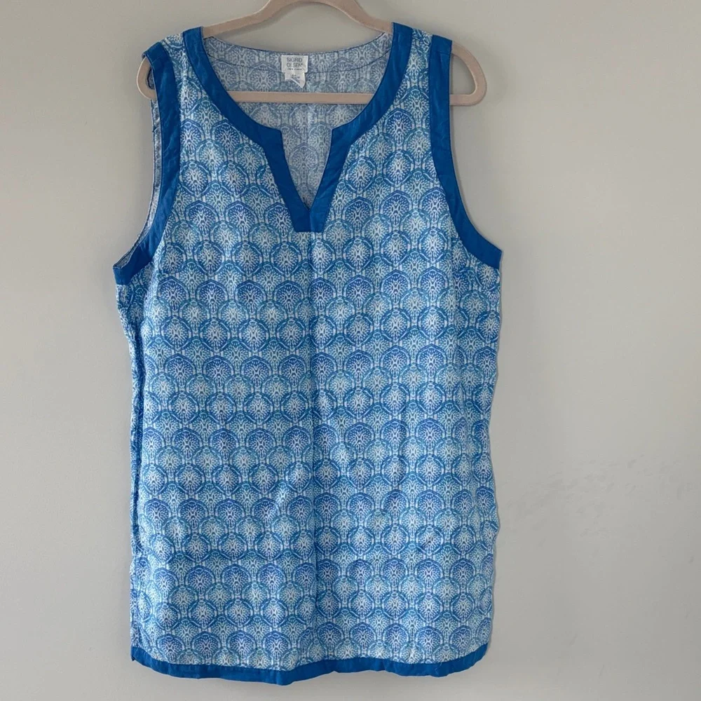 Sigrid Olsen Light Blue and White Linen Tunic Dress - Picture 1 of 4
